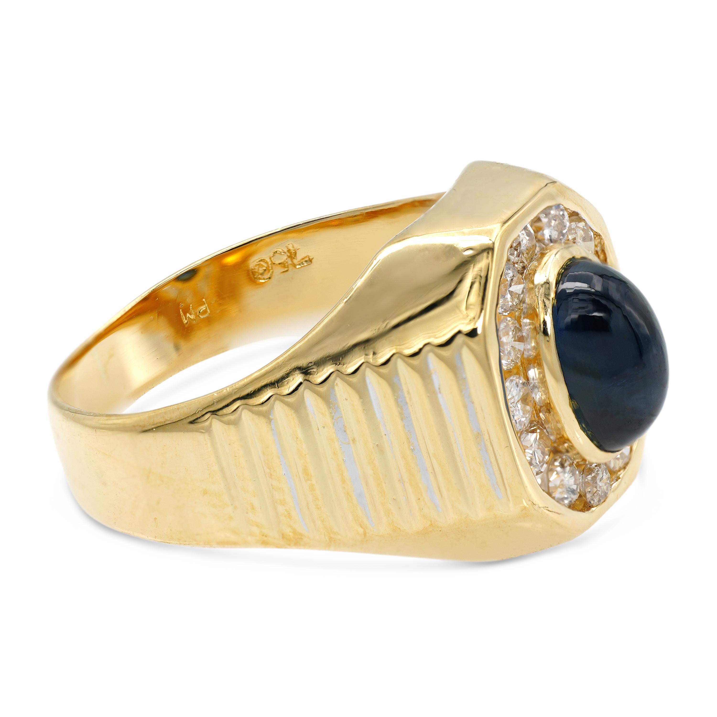Vintage 18k Yellow Gold Diamond and Cabochon Sapphire Ring