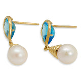 Vintage 14k Yellow Gold Blue Topaz and Pearl Drop Earrings