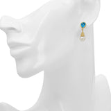 Vintage 14k Yellow Gold Blue Topaz and Pearl Drop Earrings