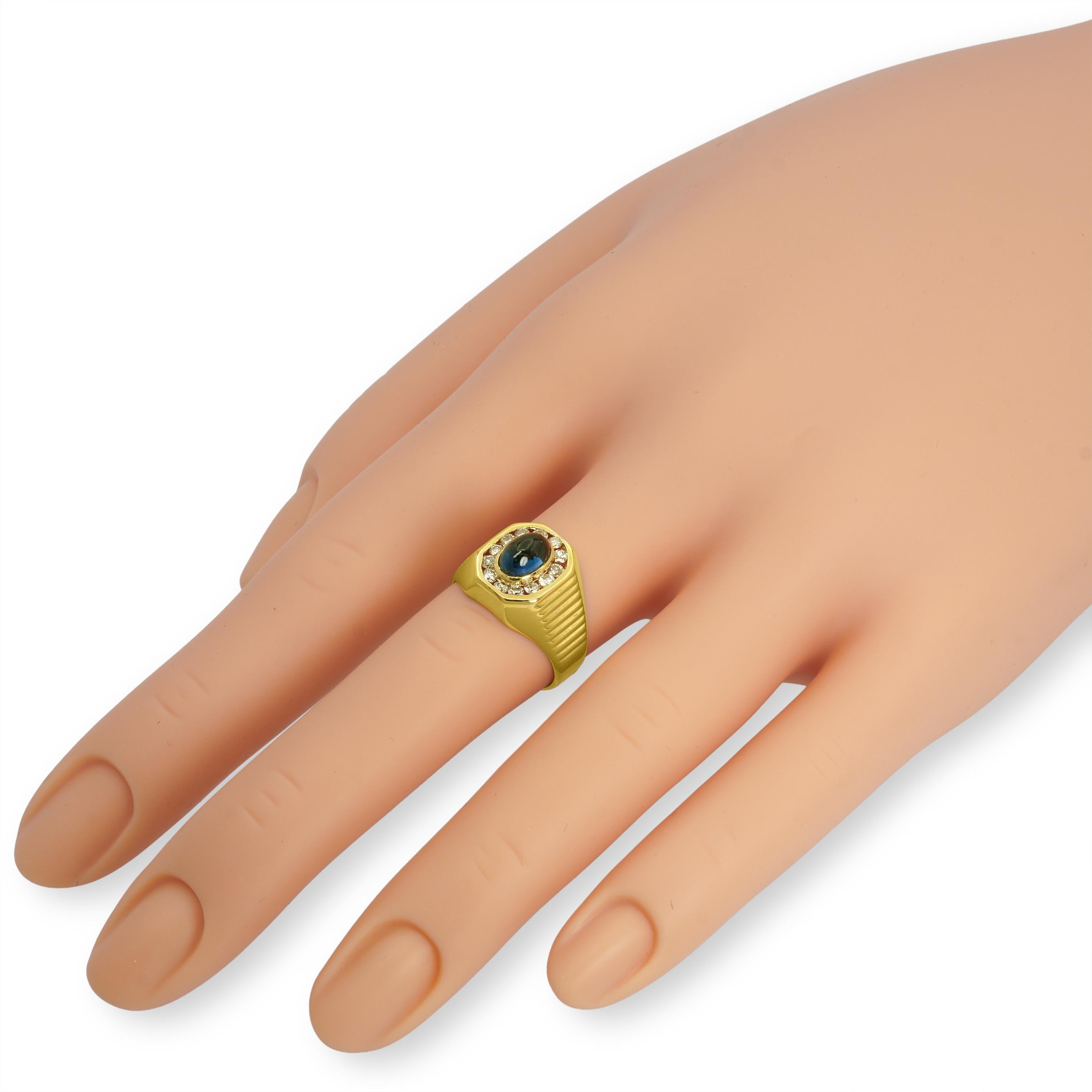 Vintage 18k Yellow Gold Diamond and Cabochon Sapphire Ring