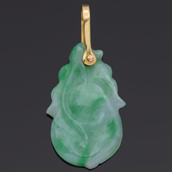 Vintage Green Jade 14K Yellow Gold Carved Fruit Pendant