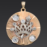 Vintage 14K Yellow Gold 0.59 TCW Old Euro Diamond Crown Pendant