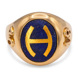 Vintage 1940 10k Yellow Gold Lapis Lazuli and Inlay H. Initial Ring