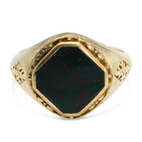 Antique 10k Yellow Gold Bloodstone Engraved Motif Signet Ring