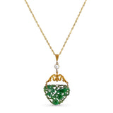 Antique 18k Riveted Yellow Gold Pearl and Jadeite Jade Carving Pendant