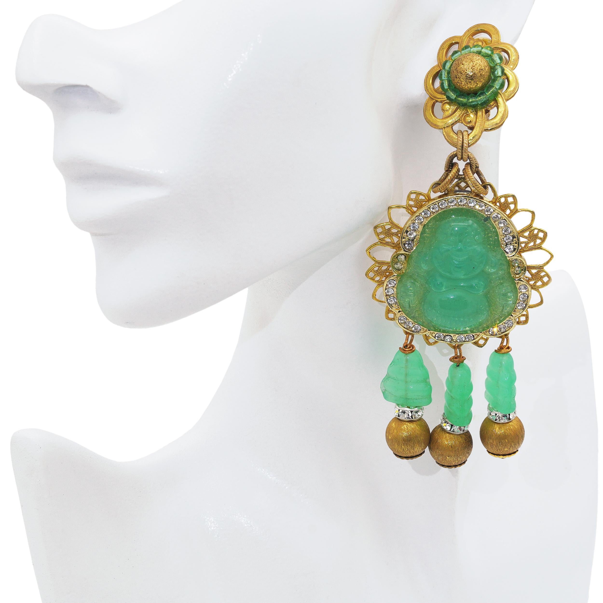 Lawrence Vrba Faux Jade Buddha Drop Earrings