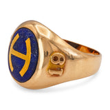Vintage 1940 10k Yellow Gold Lapis Lazuli and Inlay H. Initial Ring