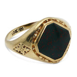 Antique 10k Yellow Gold Bloodstone Engraved Motif Signet Ring
