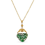 Antique 18k Riveted Yellow Gold Pearl and Jadeite Jade Carving Pendant