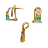 Vintage Two Tone 16k Gold Emerald and Diamond Earring and Pendant Set