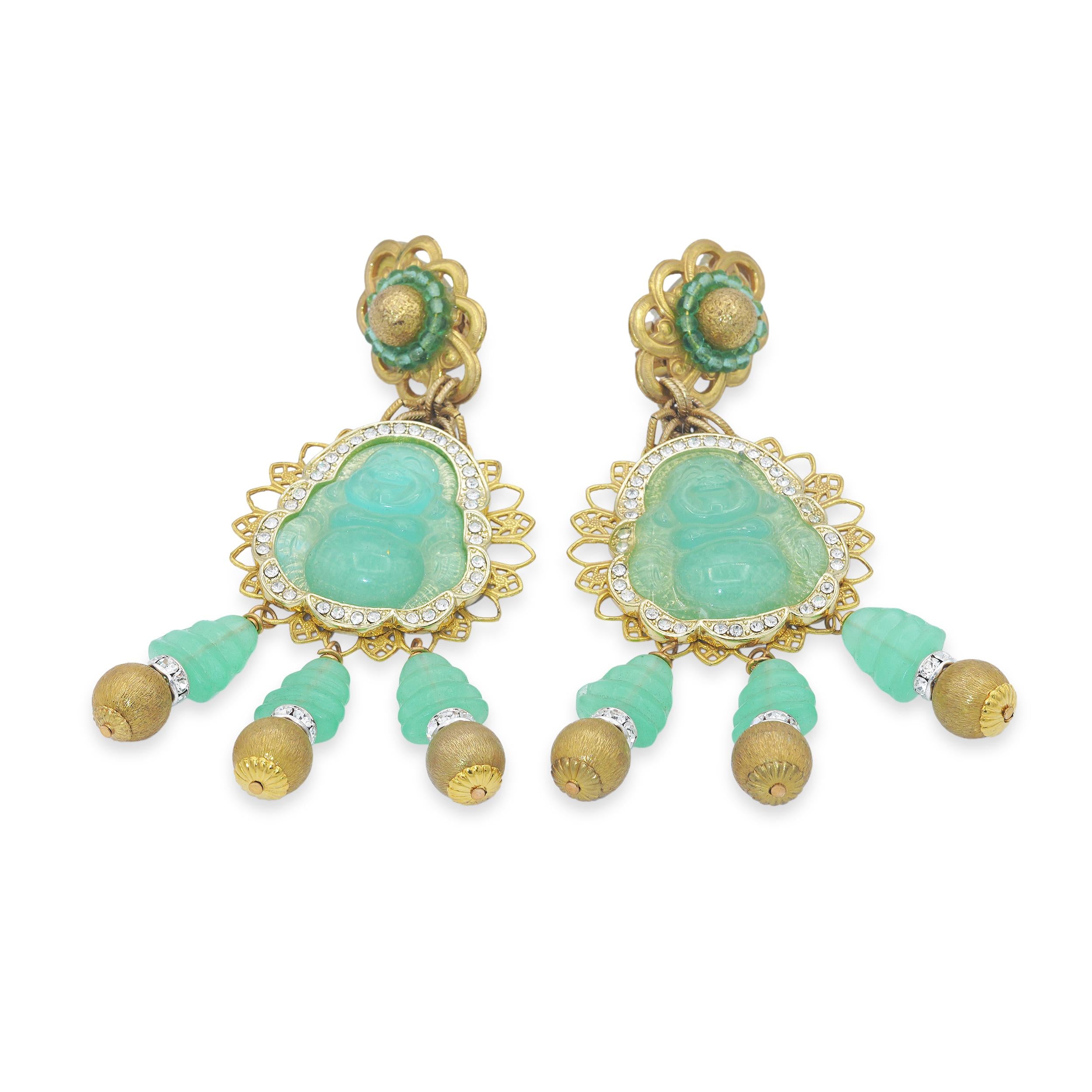 Lawrence Vrba Faux Jade Buddha Drop Earrings
