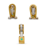 Vintage Two Tone 16k Gold Emerald and Diamond Earring and Pendant Set