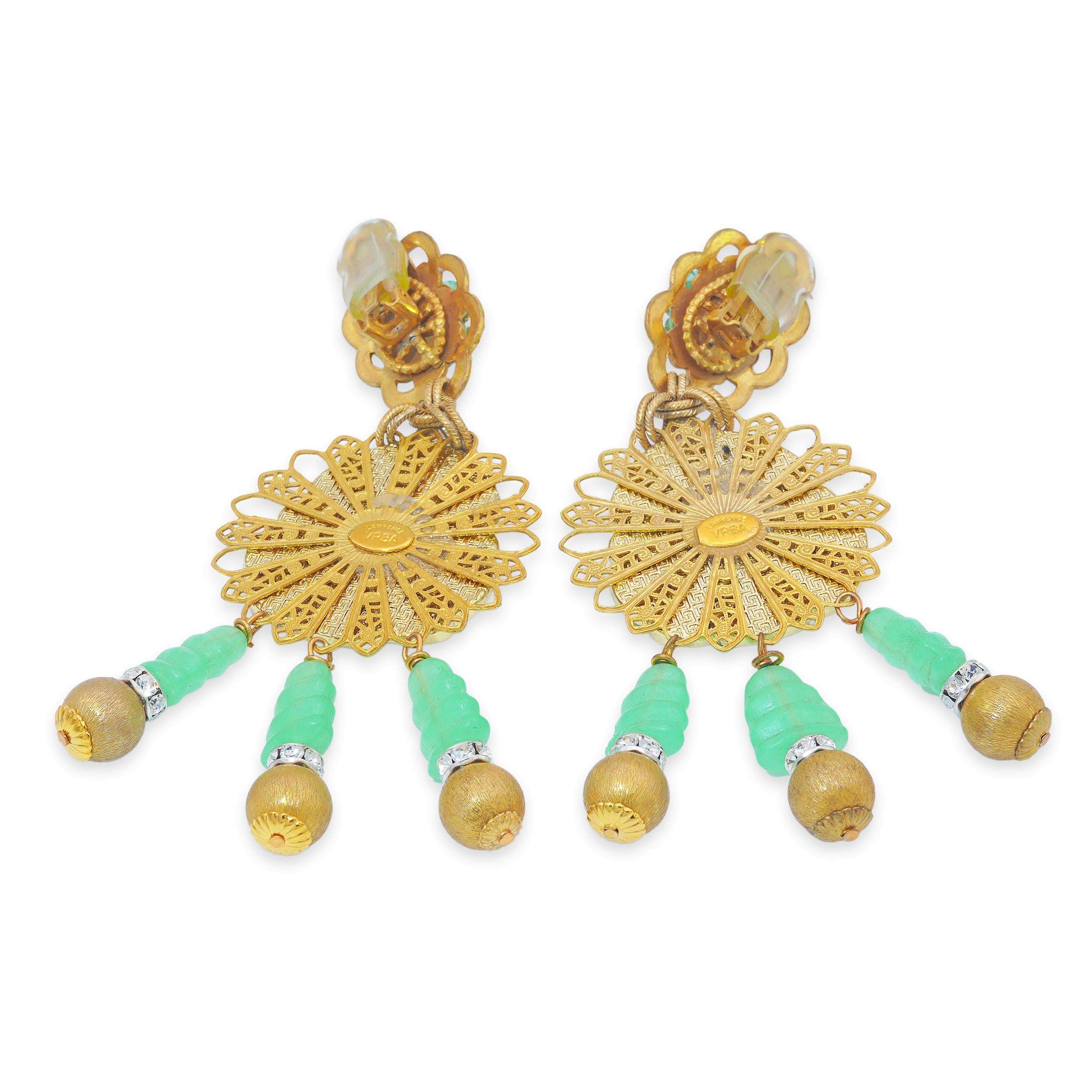 Lawrence Vrba Faux Jade Buddha Drop Earrings