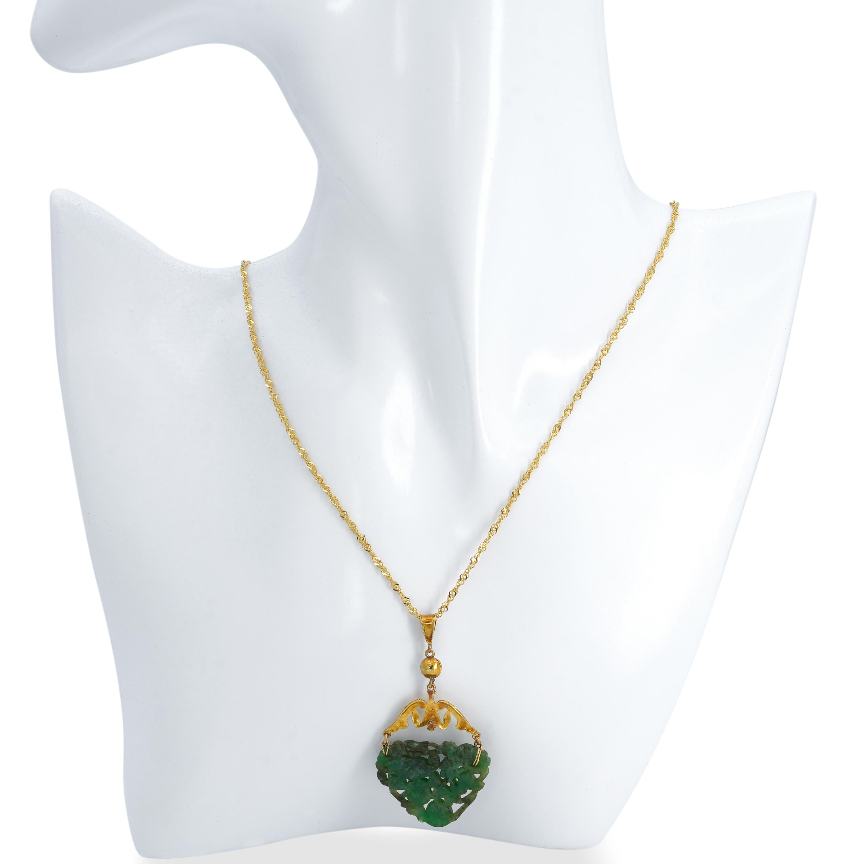 Antique 18k Riveted Yellow Gold Pearl and Jadeite Jade Carving Pendant