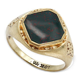 Antique 10k Yellow Gold Bloodstone Engraved Motif Signet Ring