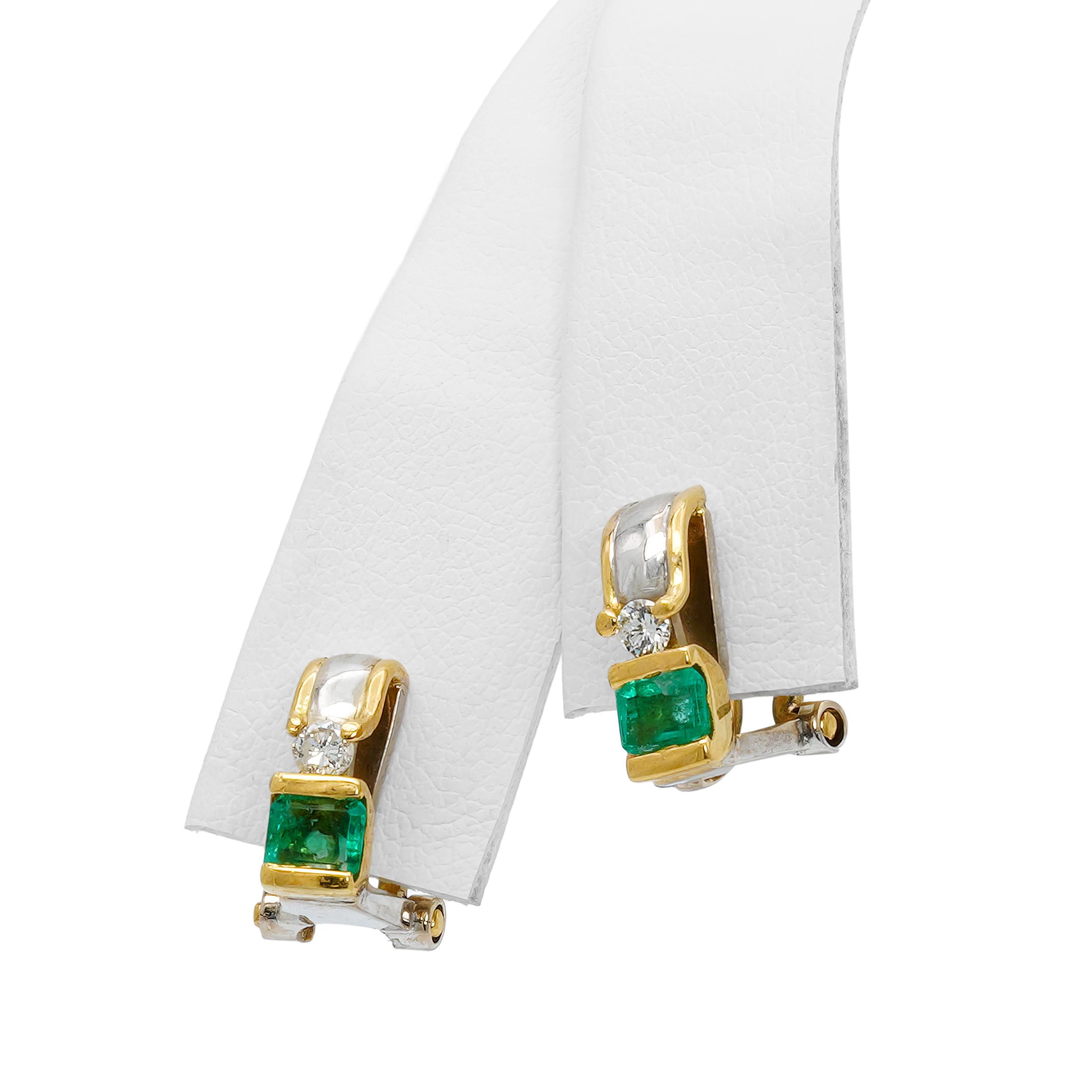 Vintage Two Tone 16k Gold Emerald and Diamond Earring and Pendant Set