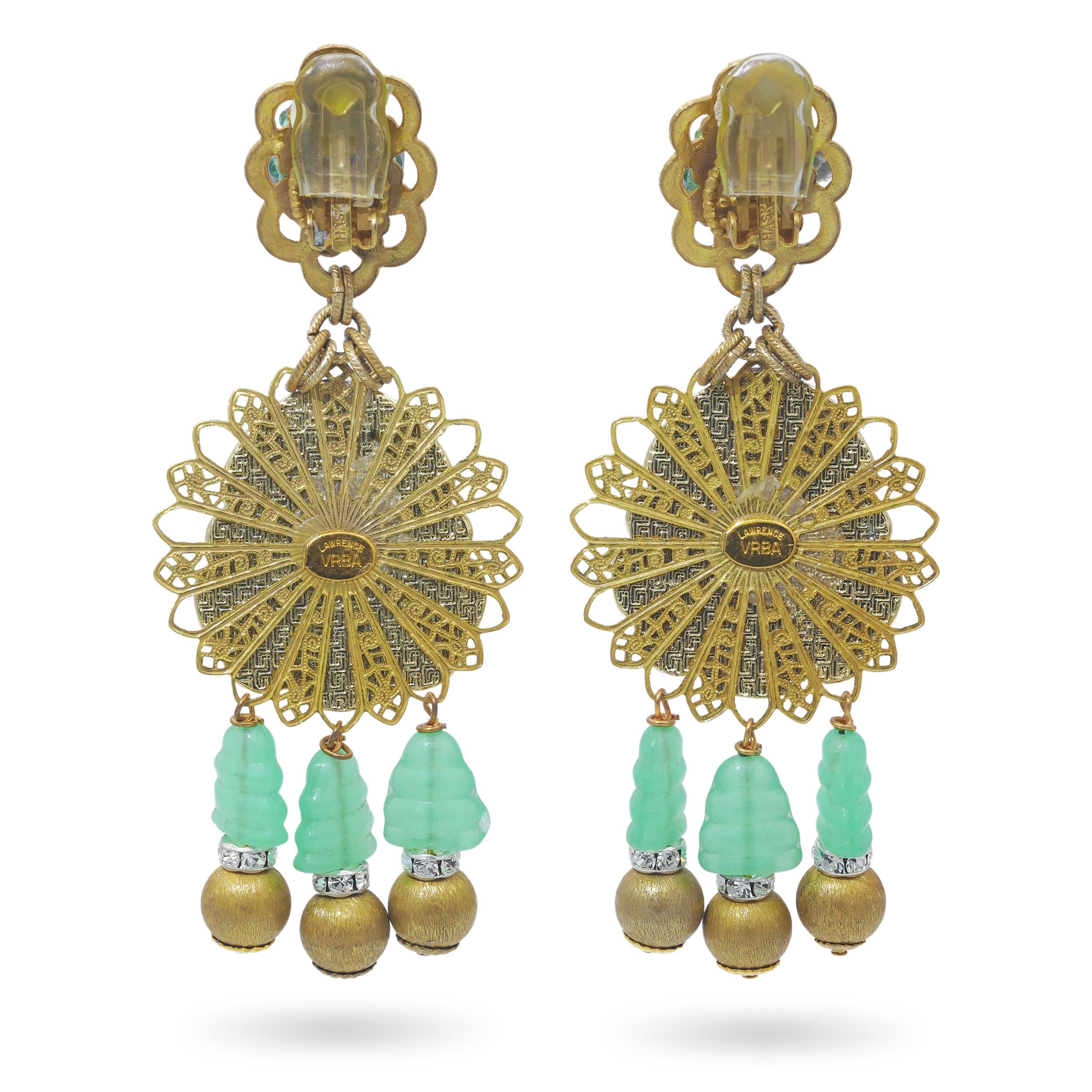 Lawrence Vrba Faux Jade Buddha Drop Earrings