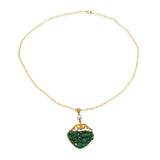 Antique 18k Riveted Yellow Gold Pearl and Jadeite Jade Carving Pendant