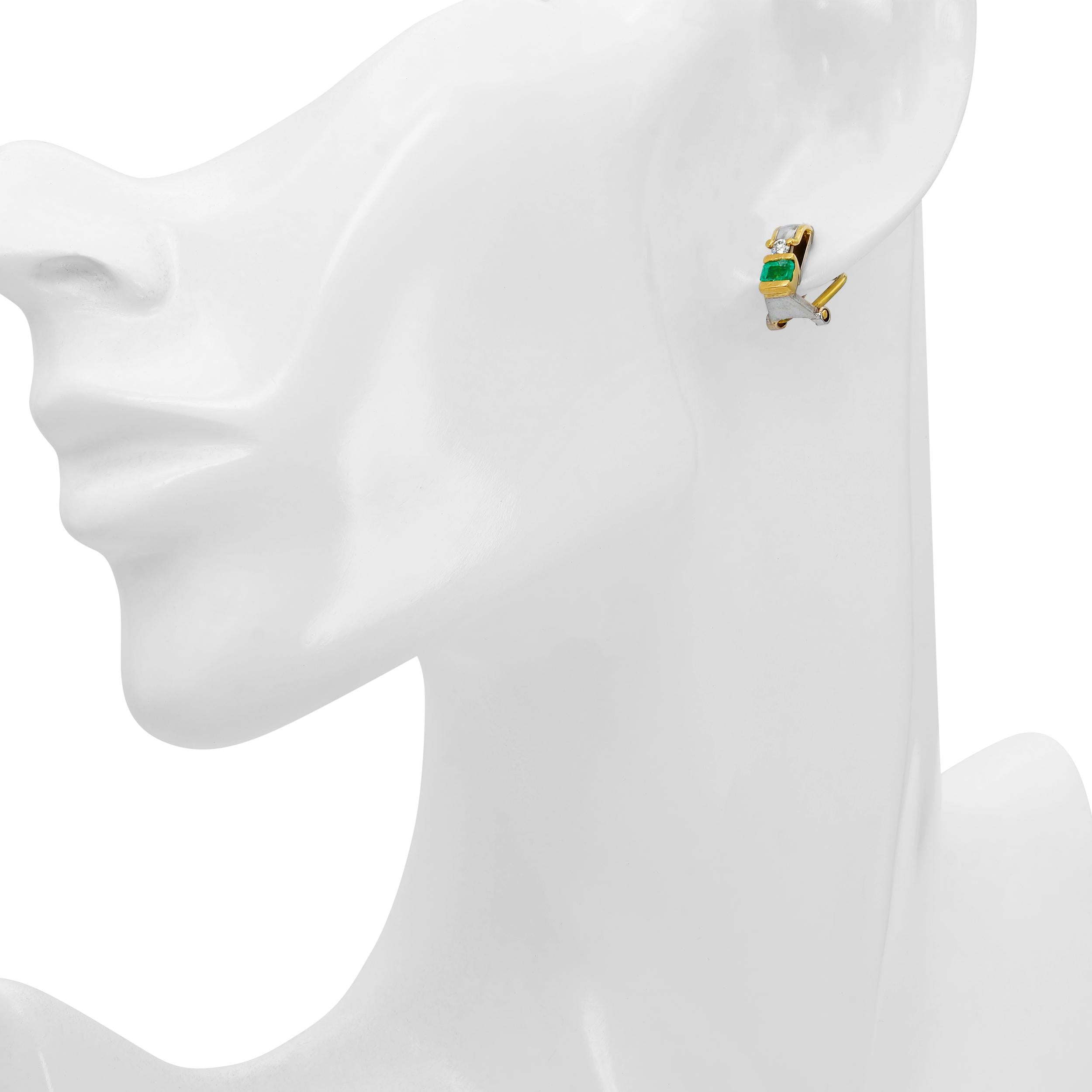 Vintage Two Tone 16k Gold Emerald and Diamond Earring and Pendant Set