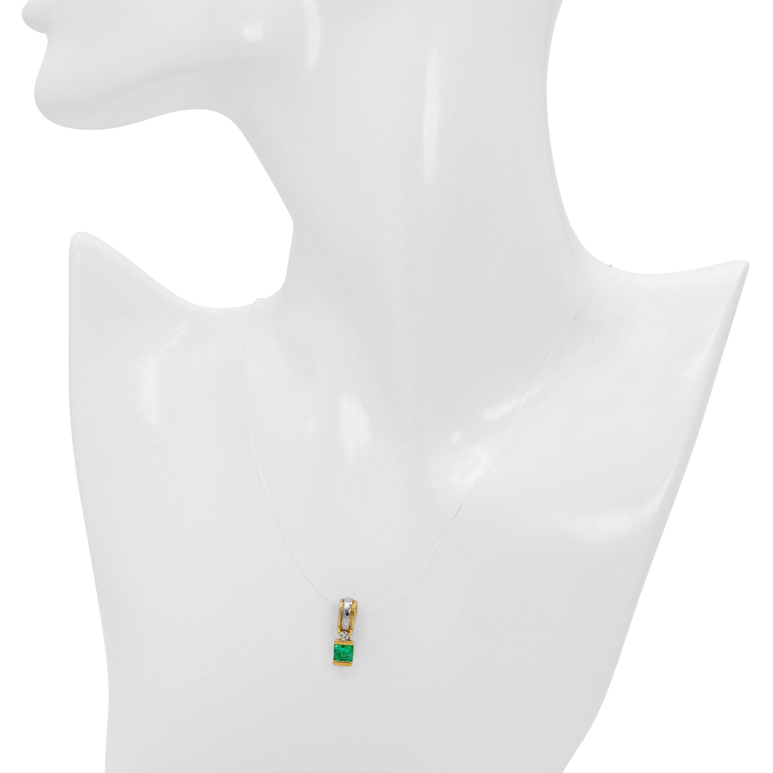 Vintage Two Tone 16k Gold Emerald and Diamond Earring and Pendant Set