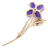 Vintage 14K Yellow Gold Amethyst & Diamond Floral Brooch Pin
