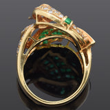 Estate 18K Yellow Gold Emerald & 0.80 TCW Diamond Swan Ring Size 6.25 with Box