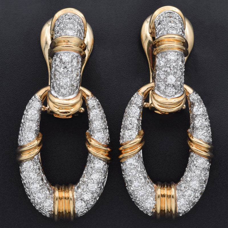 Vintage 14K Yellow Gold 3.84 TCW Diamond Omega Back Dangle Earrings