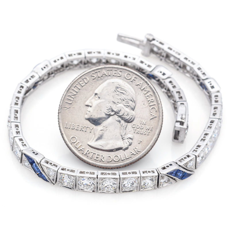 Antique Platinum Sapphire & 5.30 TCW Old Euro Diamond Tennis Bracelet