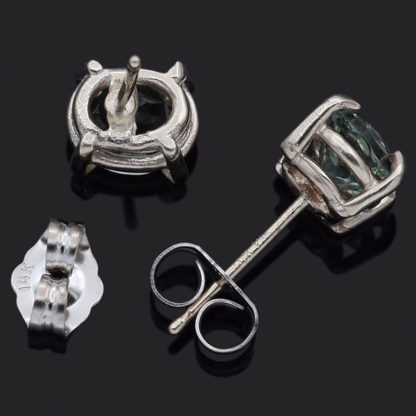 Estate 14K White Gold Green Amethyst Oval Stud Earrings