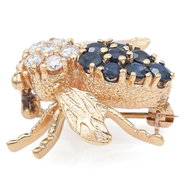 Vintage 14K Yellow Gold Sapphire & Diamond Bee Bug Brooch Pin Pendant