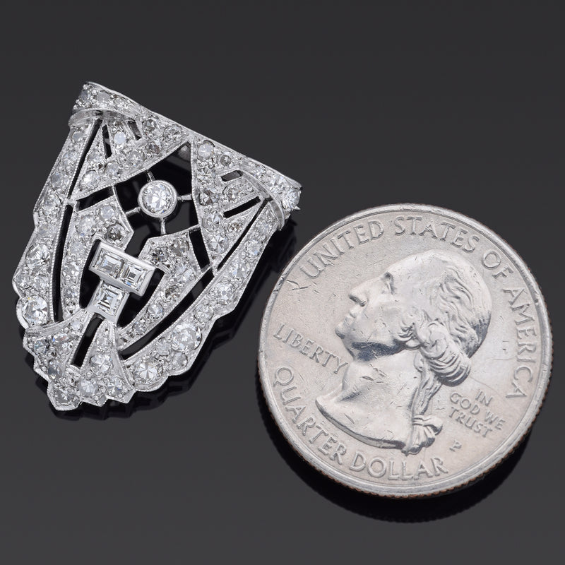 Antique Art Deco Platinum 1.45 TCW Diamond Brooch Pin