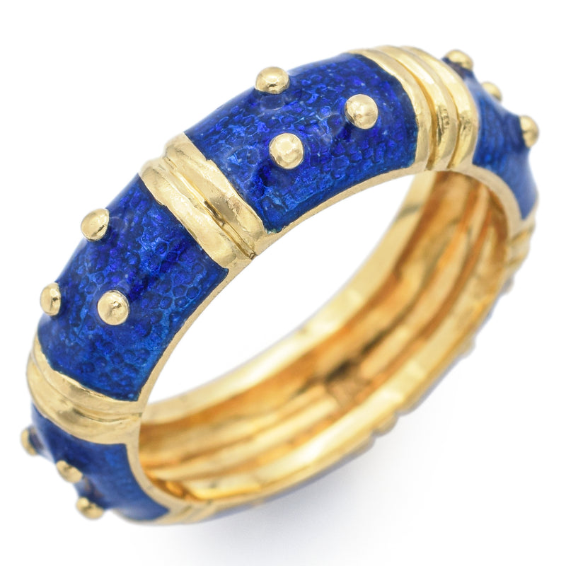 Vintage 18K Yellow Gold Blue Enamel Band Ring Size 6