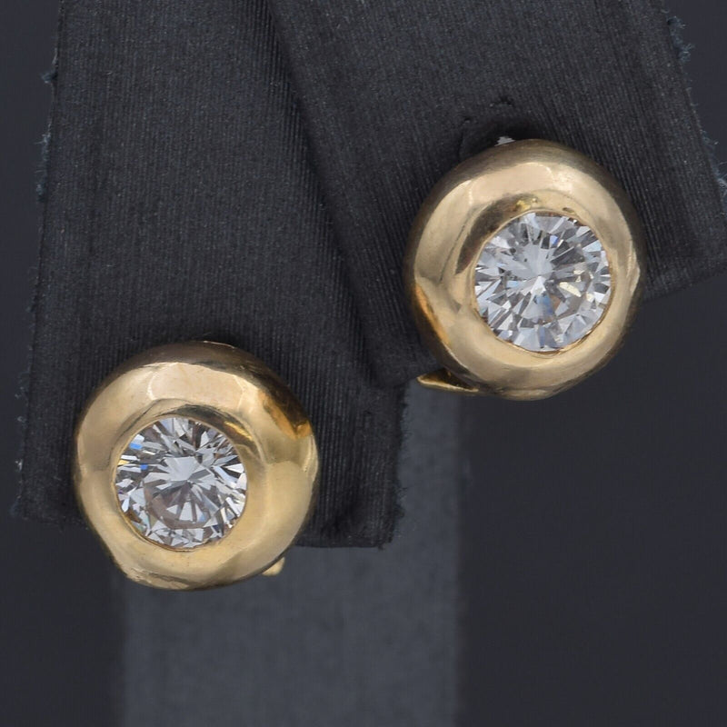 Vintage 14K Yellow Gold 1.12 TCW Diamond Omega-Back Earrings 9 mm