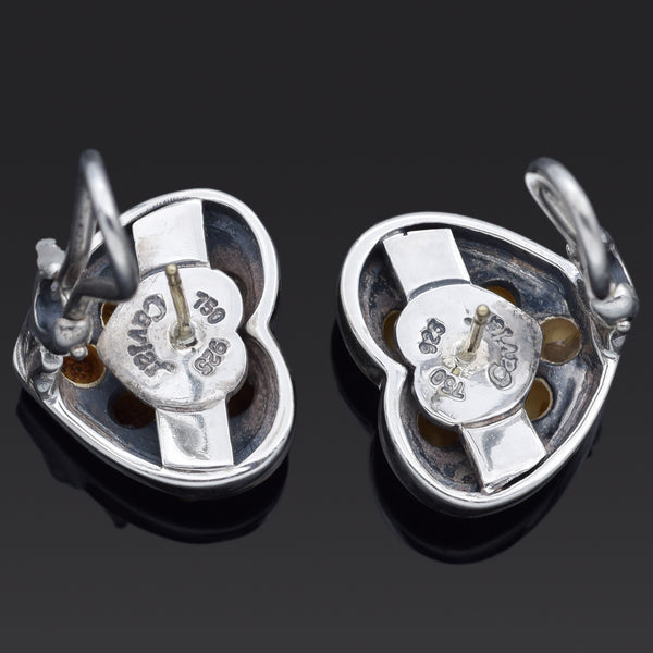Lagos Caviar Sterling Silver and 18K Gold Heart Omega-Back Earrings
