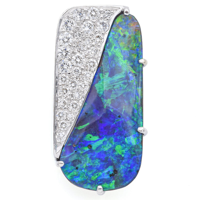 Vintage 14K White Gold Opal & 0.51 TCW Diamond Pendant