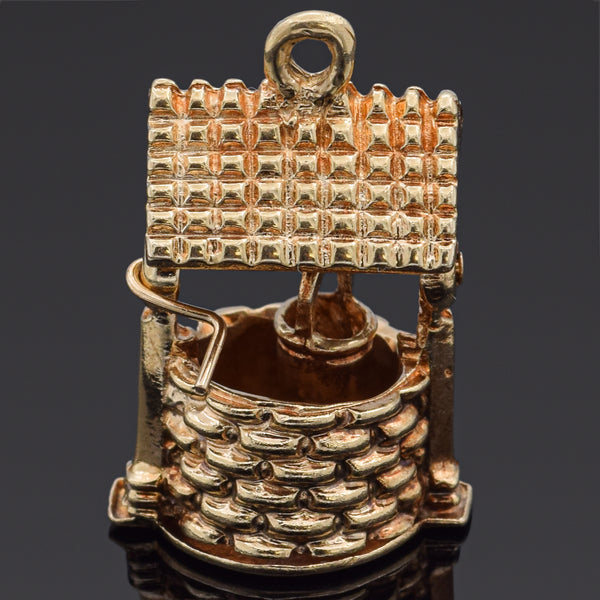 Vintage 14K Yellow Gold Wishing Well Charm Pendant