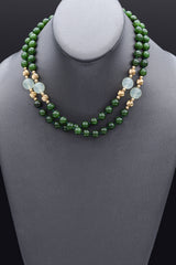 Vintage 14K Yellow Gold 8-12 mm Green Jade Beaded Strand Necklace 34 Inches