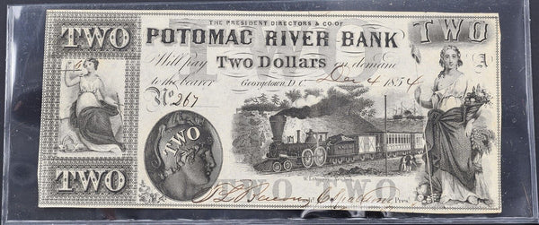 $2 Potomac River Bank Georgetown, D.C Dec 4 1854 Choice Uncirculated
