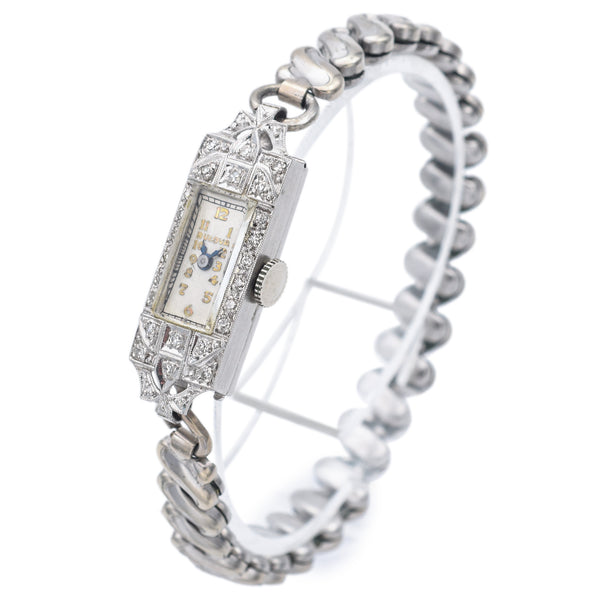 Antique Bulova 900 Platinum 17 Jewels Cal. 3AF Diamond Women's Hand Wind Watch