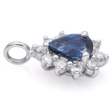 Vintage 14K White Gold Sapphire & 0.25 TCW Diamond Pear Pendant 16.5 x 9.5 mm