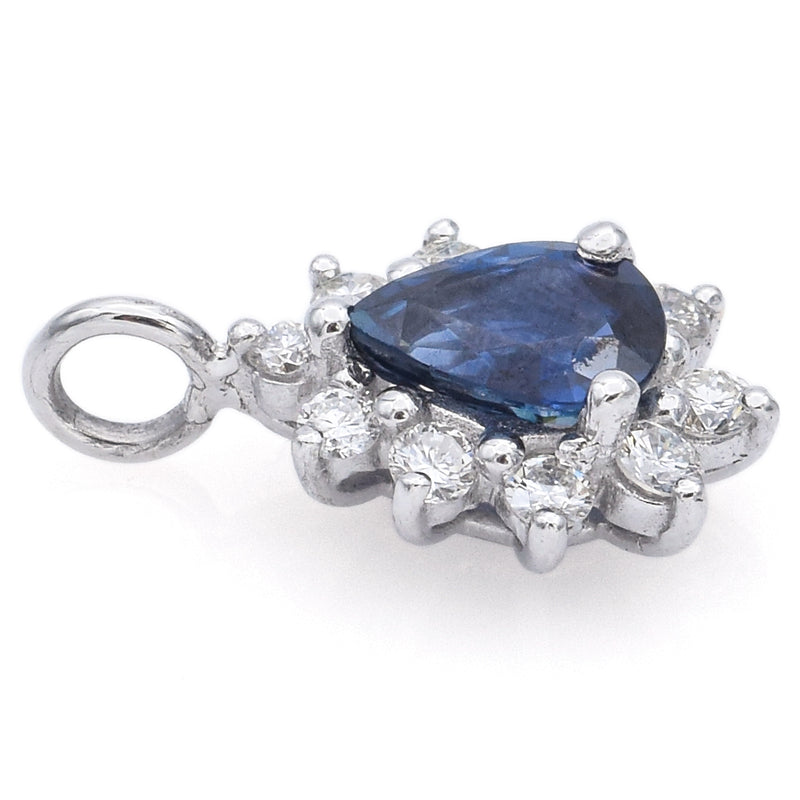Vintage 14K White Gold Sapphire & 0.25 TCW Diamond Pear Pendant 16.5 x 9.5 mm