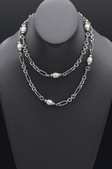 David Yurman Sterling Silver & 18K Yellow Gold Pearl Toggle Chain Necklace
