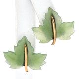 Vintage 14K Yellow Gold Green Jade Carved Leaf Screw-Back Stud Earrings