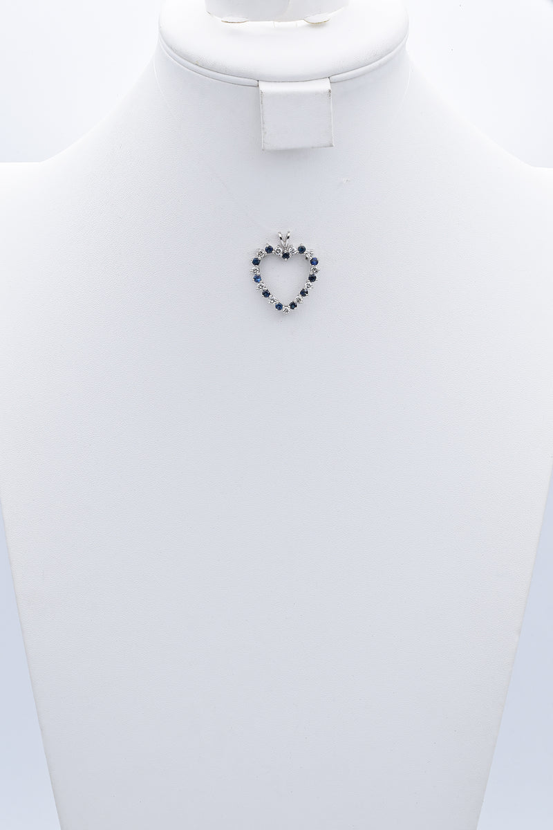 Vintage 14K White Gold Sapphire & 0.85 TCW Diamond Open Heart Pendant