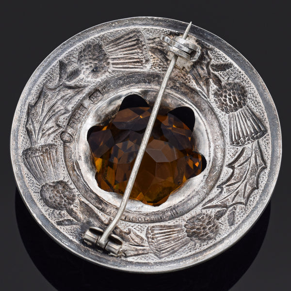 Vintage 1952 Birmingham Yellow Paste Sterling Silver Round Brooch Pin