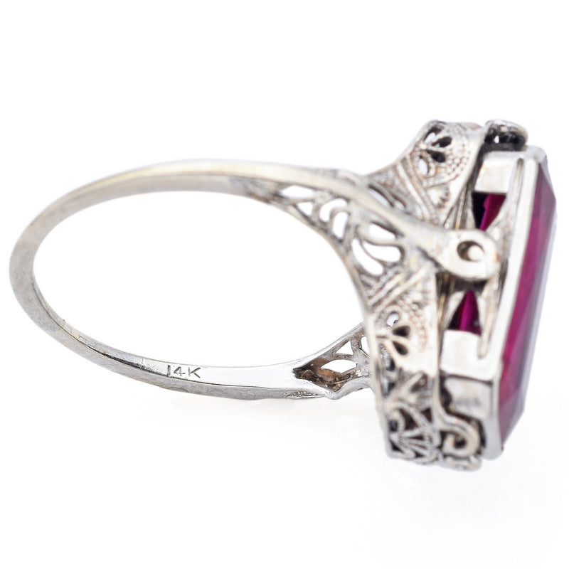 Vintage 14K White Gold Ruby, Onyx & Diamond Spinner Ring Size 8.5