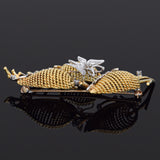 Vintage Yellow & White Gold 0.58 TCW Diamond Butterfly Floral Brooch Pin