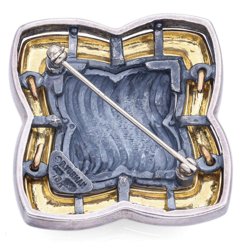 David Yurman Quatrefoil Sterling Silver and 18K Yellow Gold Brooch Pin Blue Ribbon Rarities