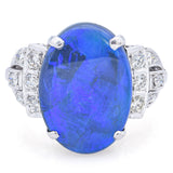 Antique 正白金 Platinum 6.34 Ct Black Opal & 0.36 TCW Diamond Cocktail Ring Size 6