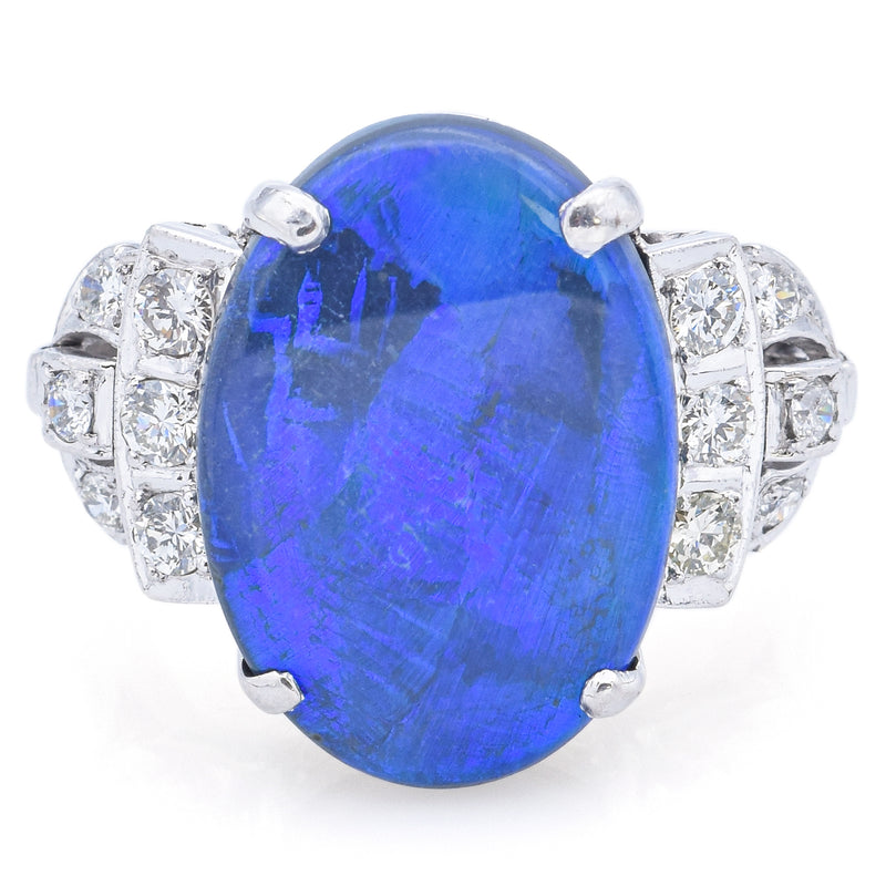 Antique 正白金 Platinum 6.34 Ct Black Opal & 0.36 TCW Diamond Cocktail Ring Size 6